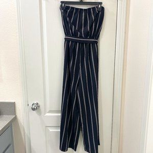 Black/White Striped Tube Top Jumpsuit